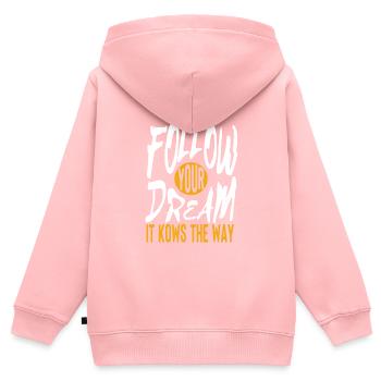T-shirts Follow your dream -citations et dictons - Sweat Premium à capuche zippé enfant bio - rose - Dos - AI Model Kid Female (0cm)