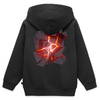 Conception 3D de volcan de lave rougeoyante - Sweat Premium à capuche zippé enfant bio - noir - Dos - AI Model Kid Male (0cm)