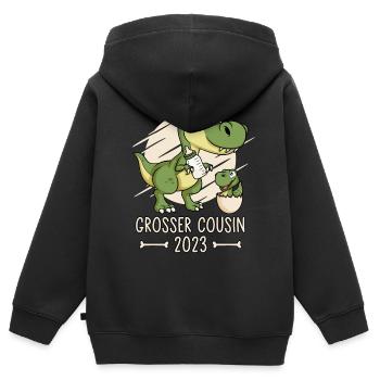 Großer Cousin 2023 Dinosaurier Ei Dinos Baby Dino - Kinder Premium Organic Zip Hoodie - Schwarz - Hinten - AI Model Kid Male (0cm)