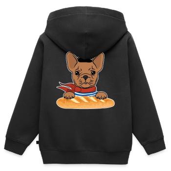 Lustige französische Bulldogge mit Baguette - Kinder Premium Organic Zip Hoodie - Schwarz - Hinten - AI Model Kid Male (0cm)