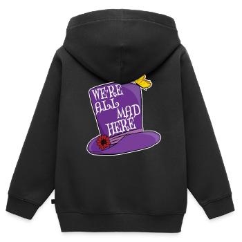 Wir sind alle verrückt hier - Mad Hatter Top Hat - Kinder Premium Organic Zip Hoodie - Schwarz - Hinten - AI Model Kid Male (0cm)