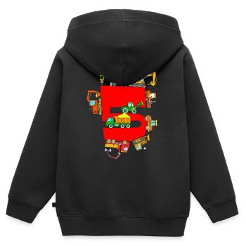 Excavatrice 5e anniversaire Véhicules de construction 5 ans Garçons - Sweat Premium à capuche zippé enfant bio - noir - Dos - AI Model Kid Male (0cm)