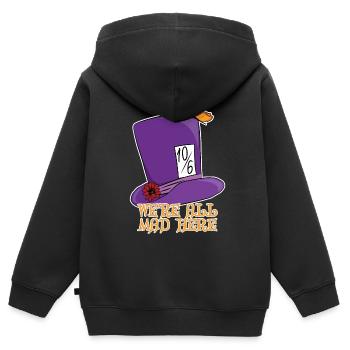 Wir sind alle verrückt hier - Mad Hatter Top Hat - Kinder Premium Organic Zip Hoodie - Schwarz - Hinten - AI Model Kid Male (0cm)