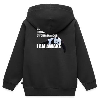 AUFGRUND UNGLÜCKLICHER UMSTÄNDE BIN ICH WACH PANDA - Kinder Premium Organic Zip Hoodie - Schwarz - Hinten - AI Model Kid Male (0cm)