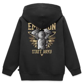 EMOTION - statt Akku - Kinder Premium Organic Zip Hoodie - Schwarz - Hinten - AI Model Kid Male (0cm)