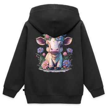 Kuh - Kinder Premium Organic Zip Hoodie - Schwarz - Hinten - AI Model Kid Male (0cm)