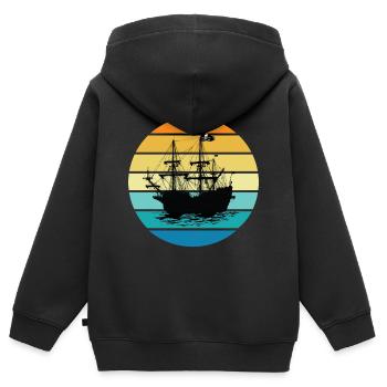 Piratenschiff - Kinder Premium Organic Zip Hoodie - Schwarz - Hinten - AI Model Kid Male (0cm)