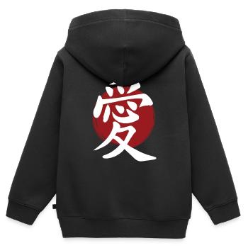 Liebes-Kanji - Kinder Premium Organic Zip Hoodie - Schwarz - Hinten - AI Model Kid Male (0cm)