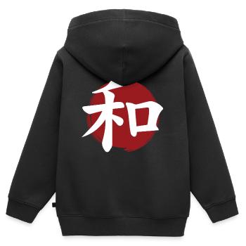 Friedens-Kanji - Kinder Premium Organic Zip Hoodie - Schwarz - Hinten - AI Model Kid Male (0cm)