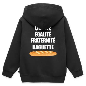 Liberté Egalité Fraternité Baguette - Sweat Premium à capuche zippé enfant bio - noir - Dos - AI Model Kid Male (0cm)