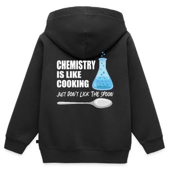 Chemie ist wie Kochen, lecken Sie nicht den Löffel - Kinder Premium Organic Zip Hoodie - Schwarz - Hinten - AI Model Kid Male (0cm)