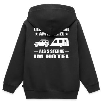 Camping - Kinder Premium Organic Zip Hoodie - Schwarz - Hinten - AI Model Kid Male (0cm)