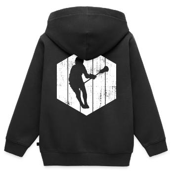 Lacrosse Spieler Zeichnung - Kinder Premium Organic Zip Hoodie - Schwarz - Hinten - AI Model Kid Male (0cm)