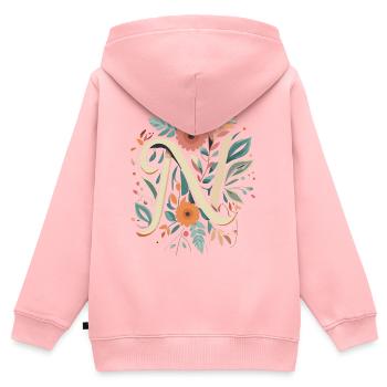 N typographie florale - Sweat Premium à capuche zippé enfant bio - rose - Dos - AI Model Kid Female (0cm)