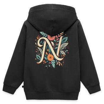 N Typographie floral - Kinder Premium Organic Zip Hoodie - Schwarz - Hinten - AI Model Kid Male (0cm)