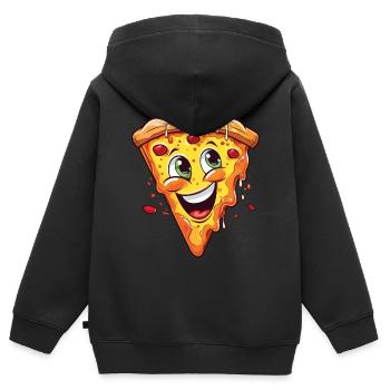 Pizza Pizzastück Gesicht Lacht Pizzeria Lustig - Kinder Premium Organic Zip Hoodie - Schwarz - Hinten - AI Model Kid Male (0cm)