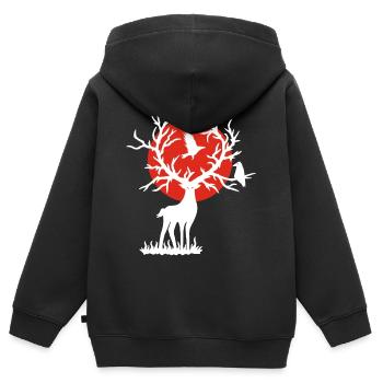 Der weiße Hirsch und die rote Sonne - Kinder Premium Organic Zip Hoodie - Schwarz - Hinten - AI Model Kid Male (0cm)