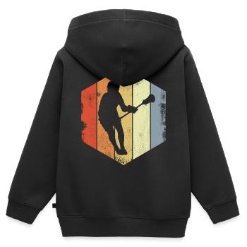 Vintage Lacrosse Spieler - Kinder Premium Organic Zip Hoodie - Schwarz - Hinten - AI Model Kid Male (0cm)