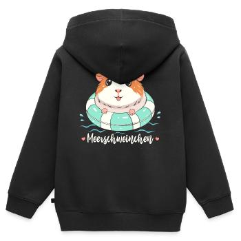 Meerschweinchen mit Schwimmring lustiges Wortspiel - Kinder Premium Organic Zip Hoodie - Schwarz - Hinten - AI Model Kid Male (0cm)