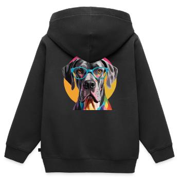 Deutsche Dogge Dogge Hund Bunte Brille - Kinder Premium Organic Zip Hoodie - Schwarz - Hinten - AI Model Kid Male (0cm)