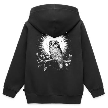Eule Uhu Vogel Nachtvogel Tier Nacht Mond Natur - Kinder Premium Organic Zip Hoodie - Schwarz - Hinten - AI Model Kid Male (0cm)