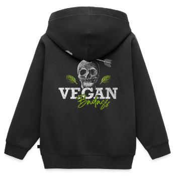 Badass végétalien - Crâne végétalien - Gangster végétarien - Sweat Premium à capuche zippé enfant bio - noir - Dos - AI Model Kid Male (0cm)