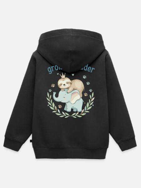 Großer Bruder Faultier & Elefant - Kinder Premium Organic Zip Hoodie - Schwarz