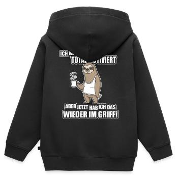 Faultier Spruch – War mal motiviert - Kinder Premium Organic Zip Hoodie - Schwarz - Hinten - AI Model Kid Male (0cm)