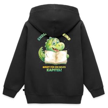 Endlich Schulkind Aquarell Dino mit Buch - grün  - Kinder Premium Organic Zip Hoodie - Schwarz - Hinten - AI Model Kid Male (0cm)