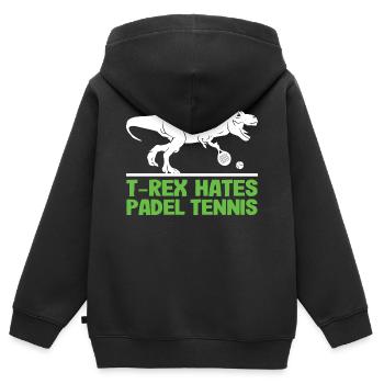 Padel Dino T-Rex dans le rôle du joueur de padel Padeltennis - Sweat Premium à capuche zippé enfant bio - noir - Dos - AI Model Kid Male (0cm)