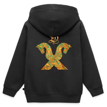pignon de cheval e 95 b - Sweat Premium à capuche zippé enfant bio - noir - Dos - AI Model Kid Male (0cm)