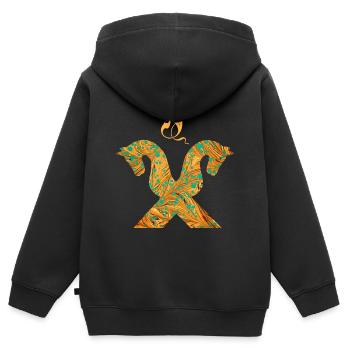 Pignon pour chevaux E 95 J - Sweat Premium à capuche zippé enfant bio - noir - Dos - AI Model Kid Male (0cm)