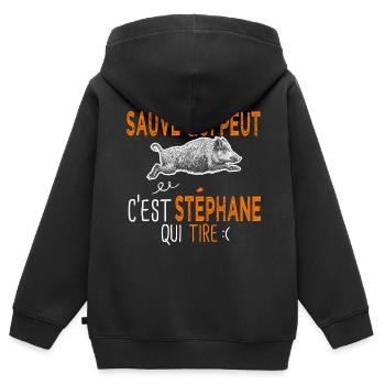 Stéphane c est stephane qui tire Humour Chasseur - Sweat Premium à capuche zippé enfant bio - noir - Dos - AI Model Kid Male (0cm)