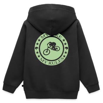 Biken Ebike Bike - Kinder Premium Organic Zip Hoodie - Schwarz - Hinten - AI Model Kid Male (0cm)
