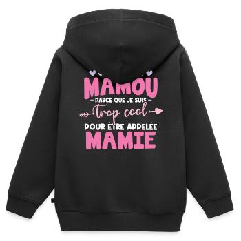 On m'appelle Mamou parce que je suis trop cool - Sweat Premium à capuche zippé enfant bio - noir - Dos - AI Model Kid Male (0cm)