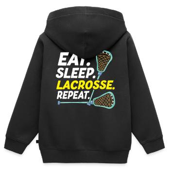 Mangez du sommeil Lacrosse Répéter Drôle De Joueur de Crosse - Sweat Premium à capuche zippé enfant bio - noir - Dos - AI Model Kid Male (0cm)