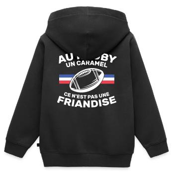 Au Rugby Un Caramel C'est Pas Une Friandise - Sweat Premium à capuche zippé enfant bio - noir - Dos - AI Model Kid Male (0cm)