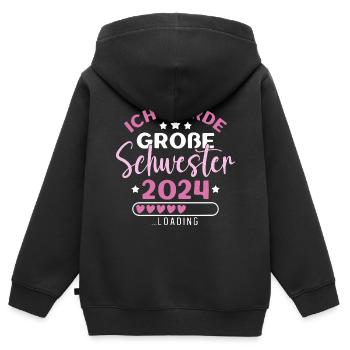 Große Schwester 2024 Mädchen Geschwister Geburt - Kinder Premium Organic Zip Hoodie - Schwarz - Hinten - AI Model Kid Male (0cm)