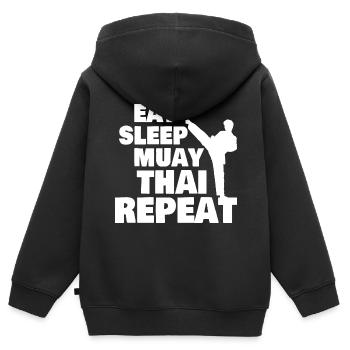 Manger Du Sommeil Muay Thai Répéter Muay Thai Kickboxing - Sweat Premium à capuche zippé enfant bio - noir - Dos - AI Model Kid Male (0cm)