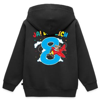 8. Geburtstag Hund Pilot Flugzeug Flieger Geschenk - Kinder Premium Organic Zip Hoodie - Schwarz - Hinten - AI Model Kid Male (0cm)