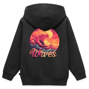 Waves Design coloré - Sweat Premium à capuche zippé enfant bio - noir - Dos - AI Model Kid Male (0cm)