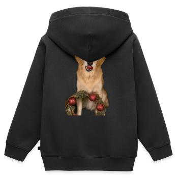 Couronne de l’Avent Golden Retriever des chiens de Noël - Sweat Premium à capuche zippé enfant bio - noir - Dos - AI Model Kid Male (0cm)