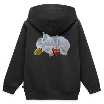 Weiße Orchideen Blüten - Kinder Premium Organic Zip Hoodie - Schwarz - Hinten - AI Model Kid Male (0cm)
