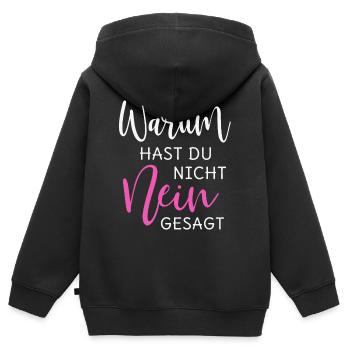 Warum hast Du nicht Nein gesagt - Kinder Premium Organic Zip Hoodie - Schwarz - Hinten - AI Model Kid Male (0cm)