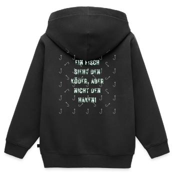 Köder Fisch Angeln - Kinder Premium Organic Zip Hoodie - Schwarz - Hinten - AI Model Kid Male (0cm)