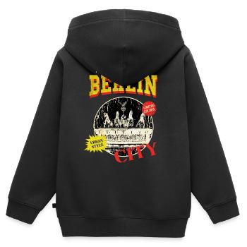 Berlin Allemagne City Skyline Vintage Rétro - Sweat Premium à capuche zippé enfant bio - noir - Dos - AI Model Kid Male (0cm)