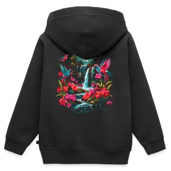 Hummingbird Jungle - Kinder Premium Organic Zip Hoodie - Schwarz - Hinten - AI Model Kid Male (0cm)