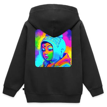 Tête de Bouddha mignonne - Sweat Premium à capuche zippé enfant bio - noir - Dos - AI Model Kid Male (0cm)