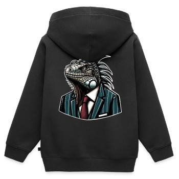 Leguan Im Anzug - Kinder Premium Organic Zip Hoodie - Schwarz - Hinten - AI Model Kid Male (0cm)