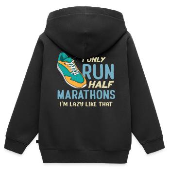 Drôle de course Je ne cours que des demi-marathons coureur - Sweat Premium à capuche zippé enfant bio - noir - Dos - AI Model Kid Male (0cm)